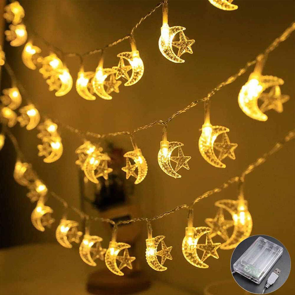 Guirlande Lumineuse LED Lune et Étoiles – سلسلة أضواء على شكل هلال ونجوم للزينة