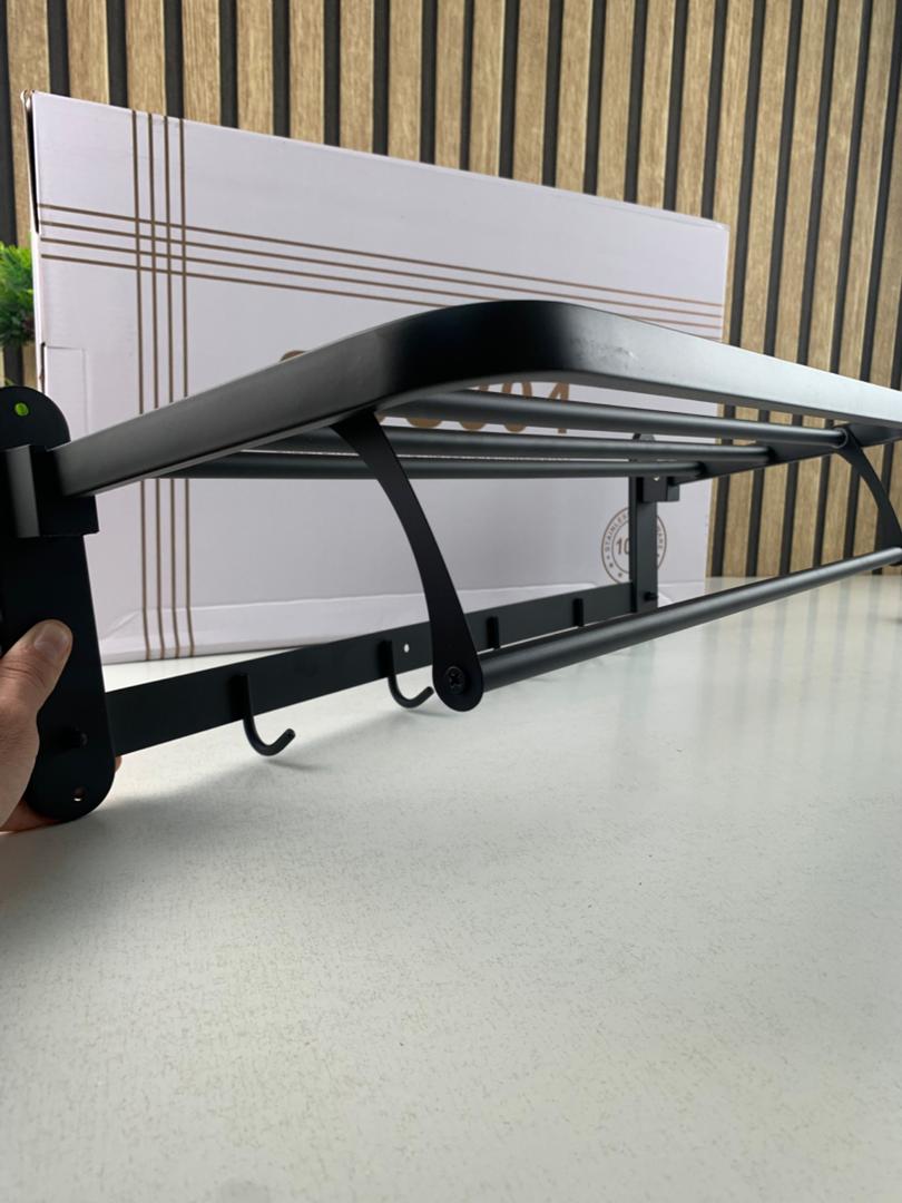 Porte-serviette mural pliable en aluminium Noir V2 – حامل مناشف عصري للحمام