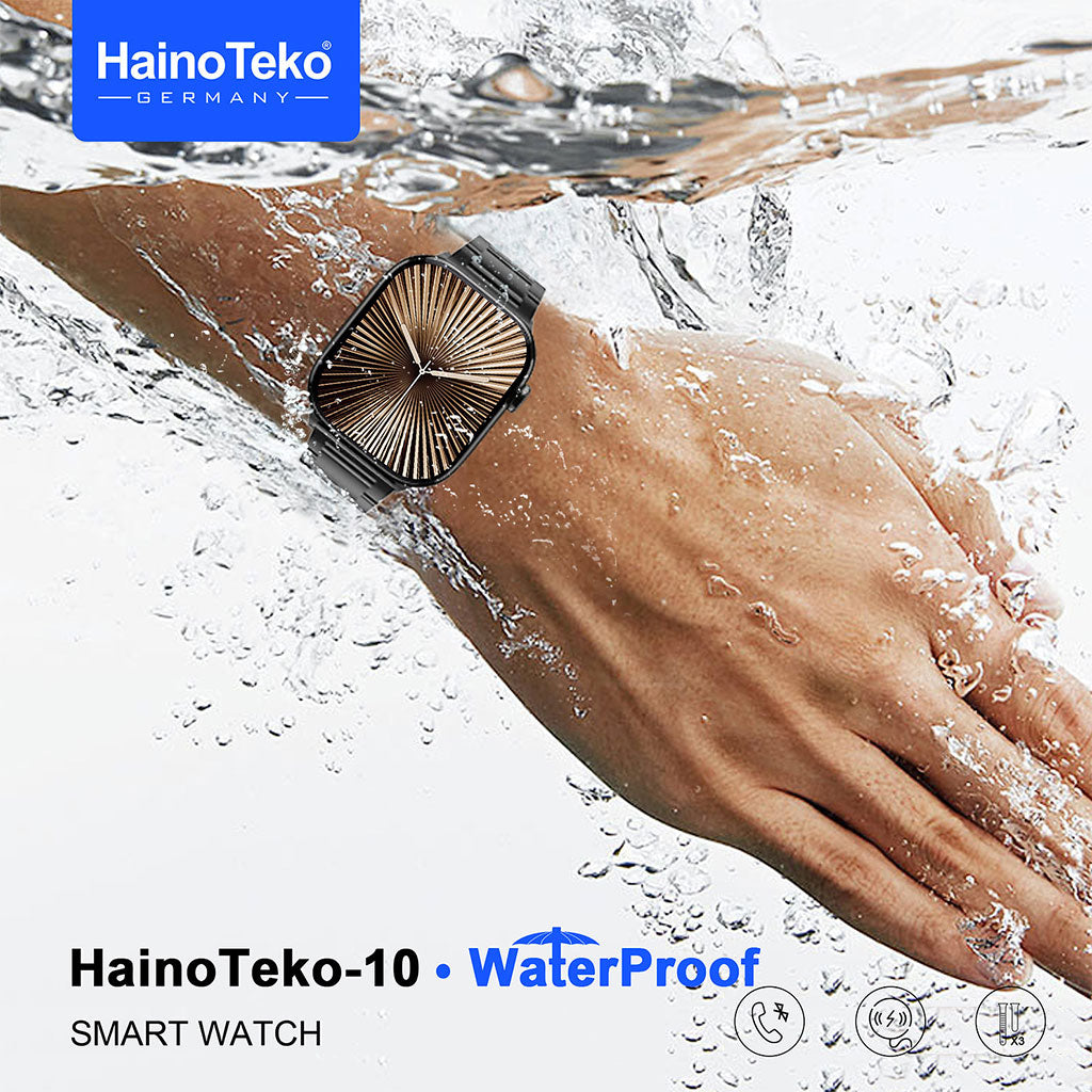 Smart Watch Étanche HainoTeko-10 avec 3 bracelets de luxe en acier inoxydable et silicone – ساعة ذكية أصلية