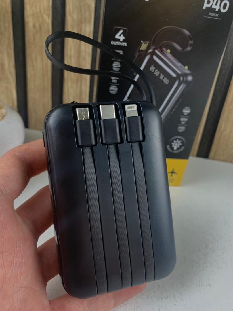 Power Bank Fast Charge Gevo 10000mAh avec Cable intégré LCD Screen – باور بانك سعة 10000ميلي أمبير مع كابلات شحن مدمجة