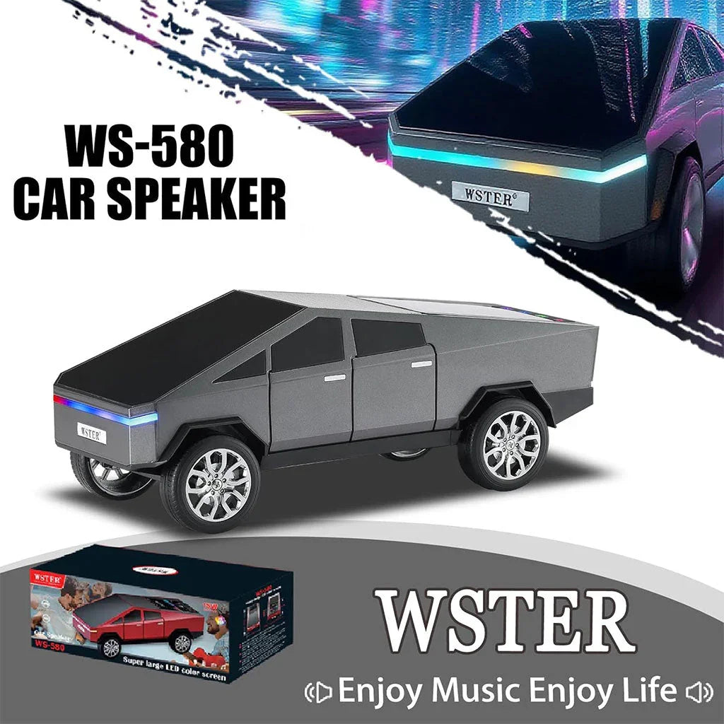 Haut parleur portable Bluetooth en forme de voiture pick-up avec écran et lumière LED festive