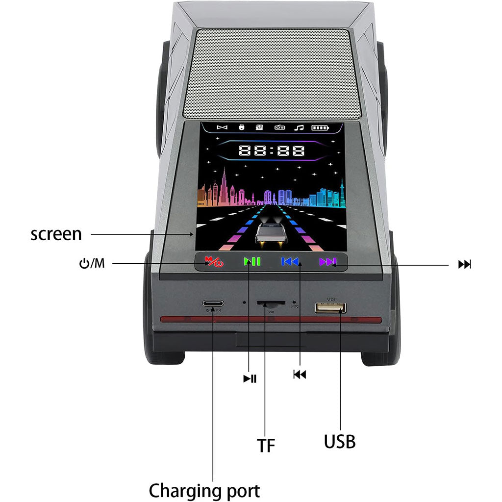 Haut parleur portable Bluetooth en forme de voiture pick-up avec écran et lumière LED festive