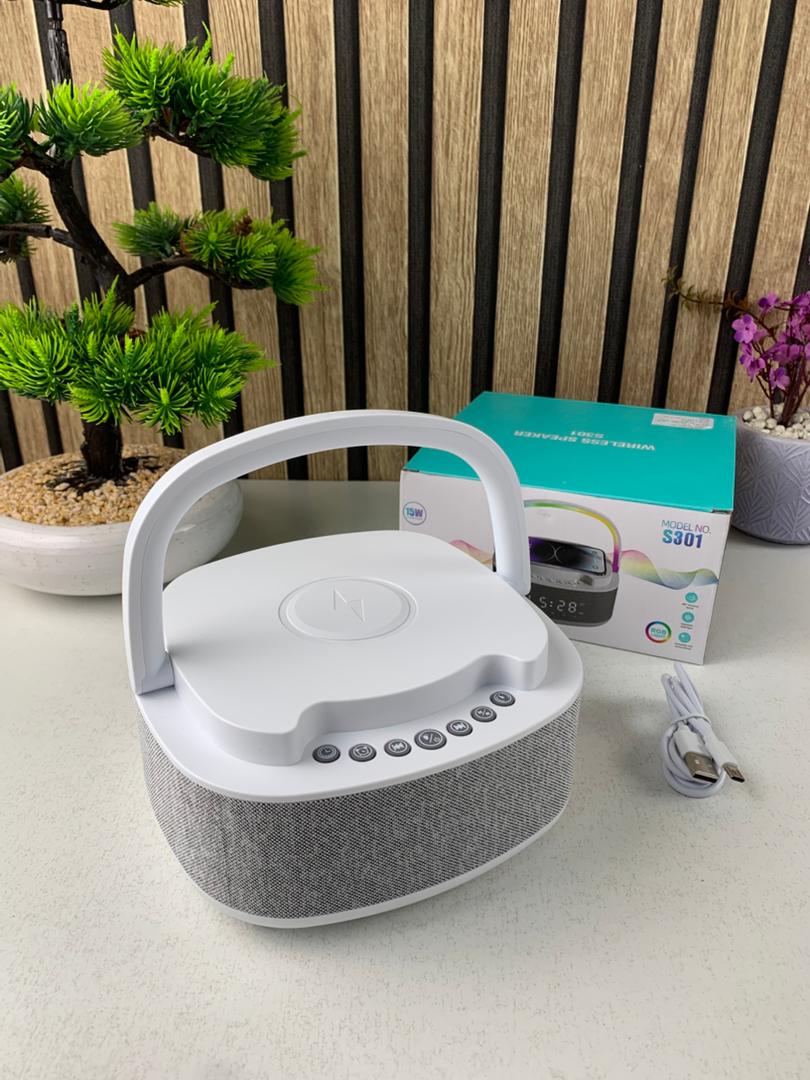 Haut Parleur Bluetooth Portable S301 à LED RGB chargement sans fil 15W – مكبر صوت بلوتوث وشاحن لاسلكي 2في1