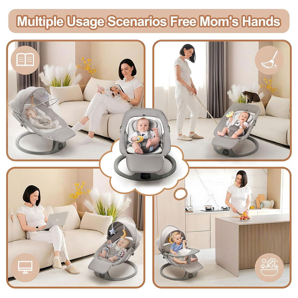 Balancelle et Berceuse Bébé Electrique avec 5 Vitesses de Balancement et Télécommande – سرير هزاز للأطفال