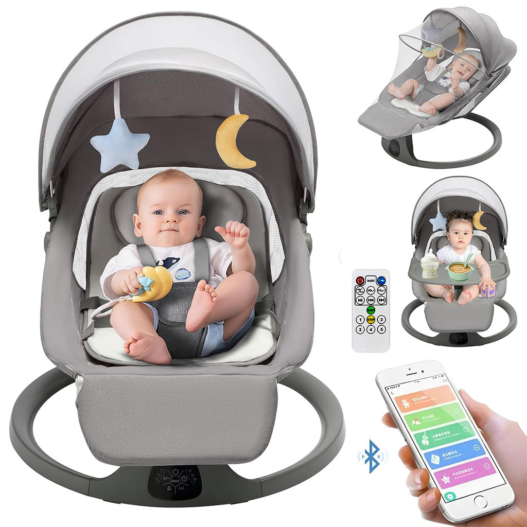 Balancelle et Berceuse Bébé Electrique avec 5 Vitesses de Balancement et Télécommande – سرير هزاز للأطفال