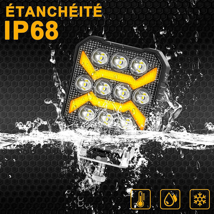 Phare LED Anti-brouillard 2PCS avec 5 Modes d’éclairage 12V-24V IP68 étanche – مصباح عالي السطوع للسيارات والدراجات النارية