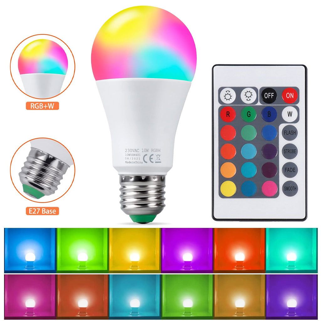 Ampoule LED RGBW E27 à intensité variable 16 couleurs – مصباح بأضواء ملونة