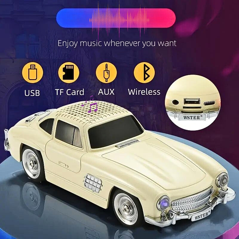 Haut-parleur audio Bluetooth sans fil En forme de Voiture Vintage , Carte mémoire , appels , AUX , Clé USB , FM RADIO