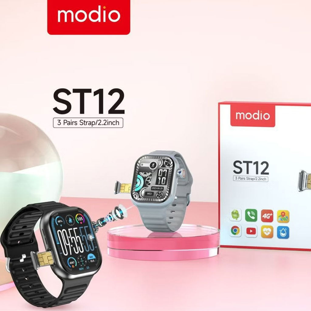 Smart Watch ST12 Compatible avec Carte Sim 5G Stockage 64GB Ai Fonction – ساعة ذكية مع 3 أساور