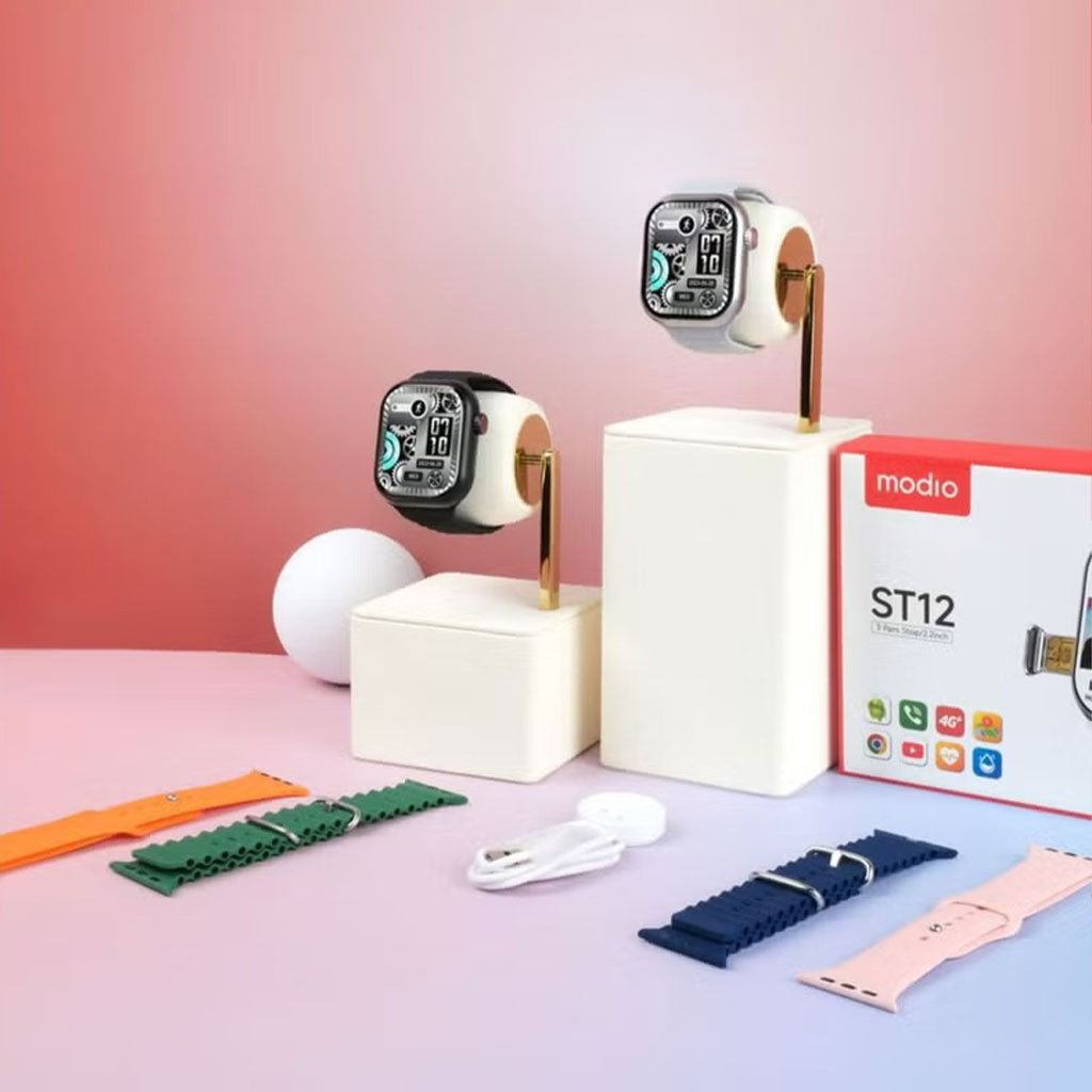 Smart Watch ST12 Compatible avec Carte Sim 5G Stockage 64GB Ai Fonction – ساعة ذكية مع 3 أساور