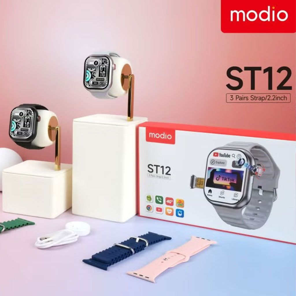Smart Watch ST12 Compatible avec Carte Sim 5G Stockage 64GB Ai Fonction – ساعة ذكية مع 3 أساور