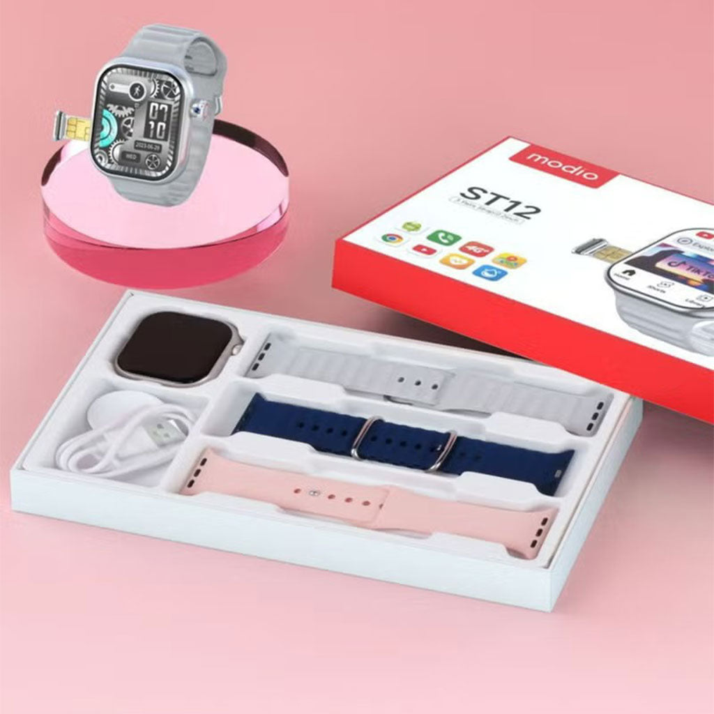 Smart Watch ST12 Compatible avec Carte Sim 5G Stockage 64GB Ai Fonction – ساعة ذكية مع 3 أساور