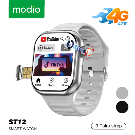 Smart Watch ST12 Compatible avec Carte Sim 5G Stockage 64GB Ai Fonction – ساعة ذكية مع 3 أساور - تنزوت