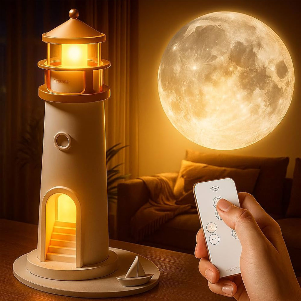 Veilleuse à Projection de Lumière de Lune avec Télécommande – جهاز عرض ضوء القمر تنزوت