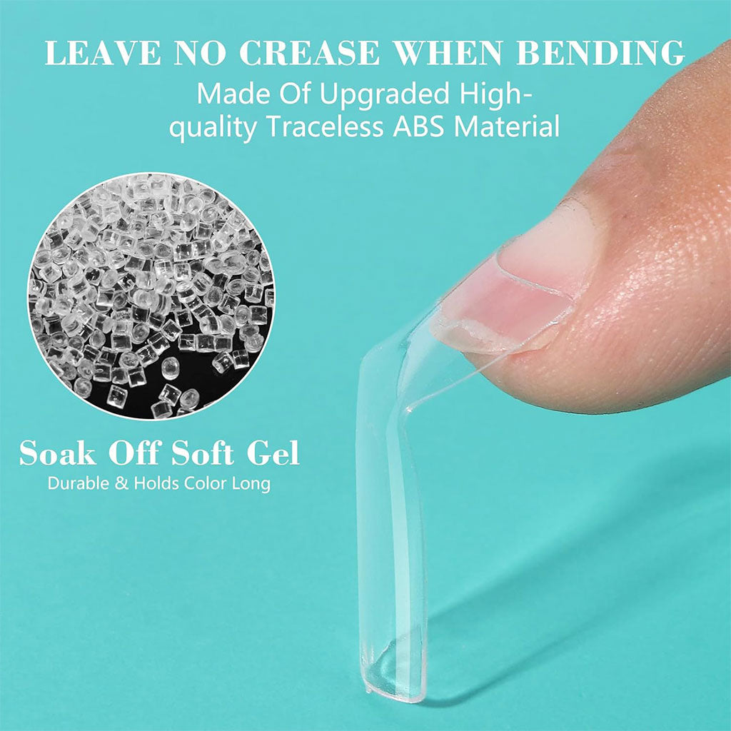 100PCS faux ongles carrés transparents professionnels en acrylique – طقم أظافر صناعية