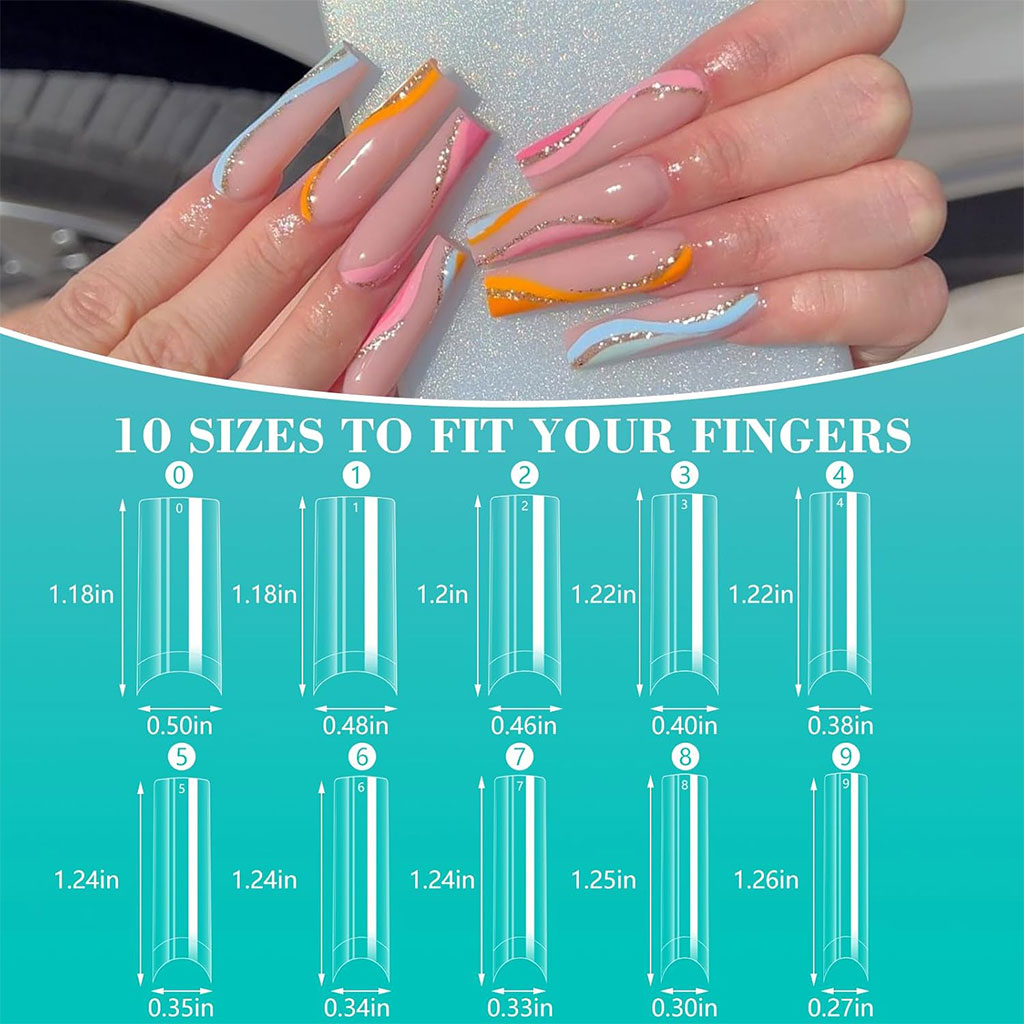 100PCS faux ongles carrés transparents professionnels en acrylique – طقم أظافر صناعية