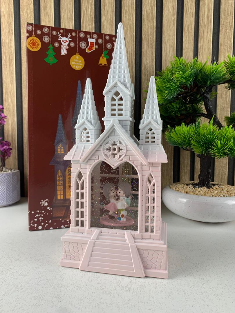 Château à neige lumineux avec paillettes tourbillonnantes – ديكور قلعة الثلج