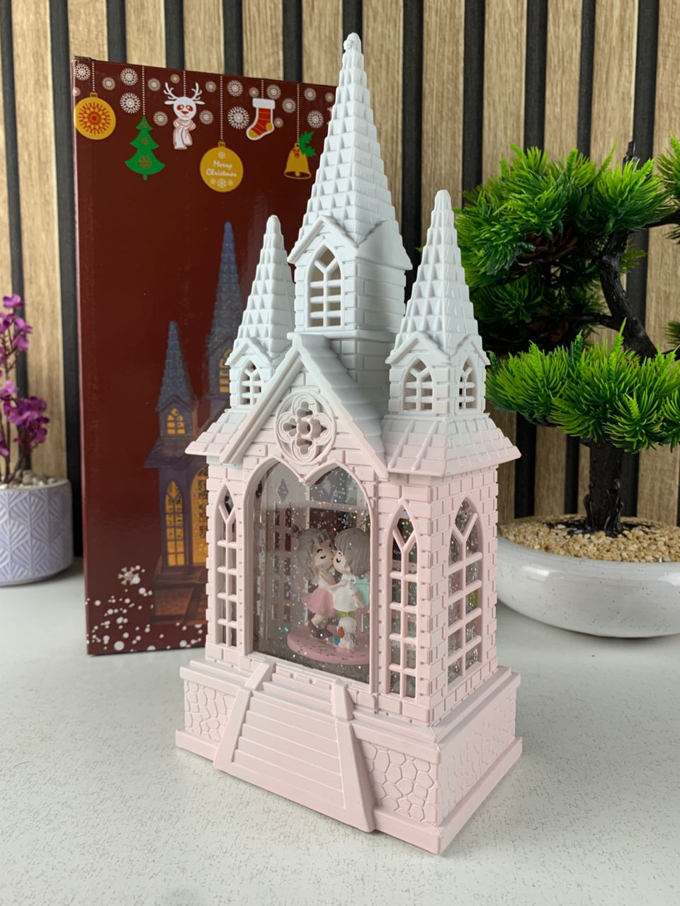 Château à neige lumineux avec paillettes tourbillonnantes – ديكور قلعة الثلج