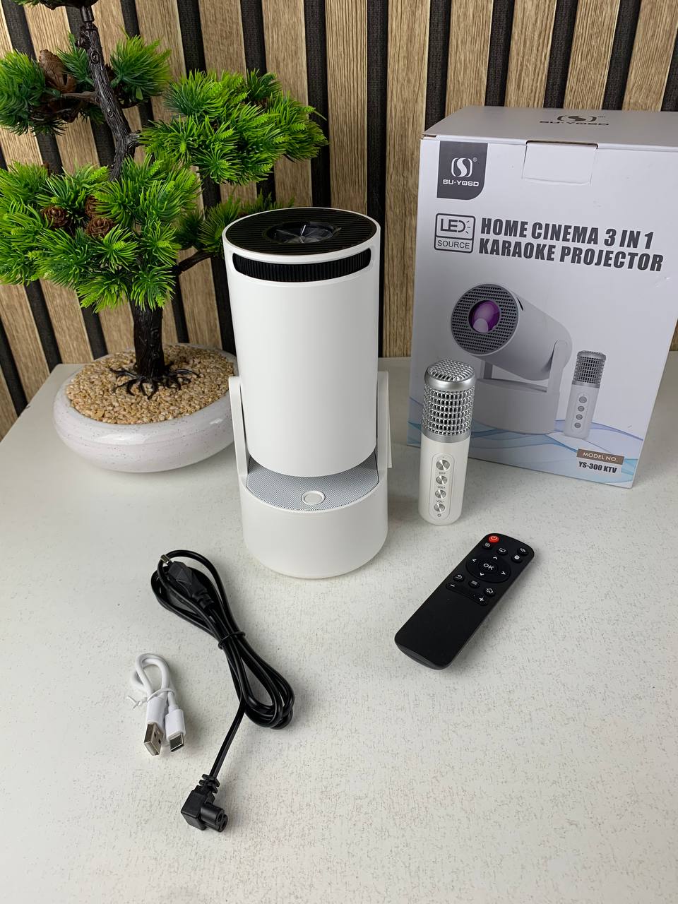 Mini Projector Karaoke Portable Support 4K 1080P YS-300 KTV – جهاز مديا ذكي للعرض على الحائط مع كاريوكي - تنزوت