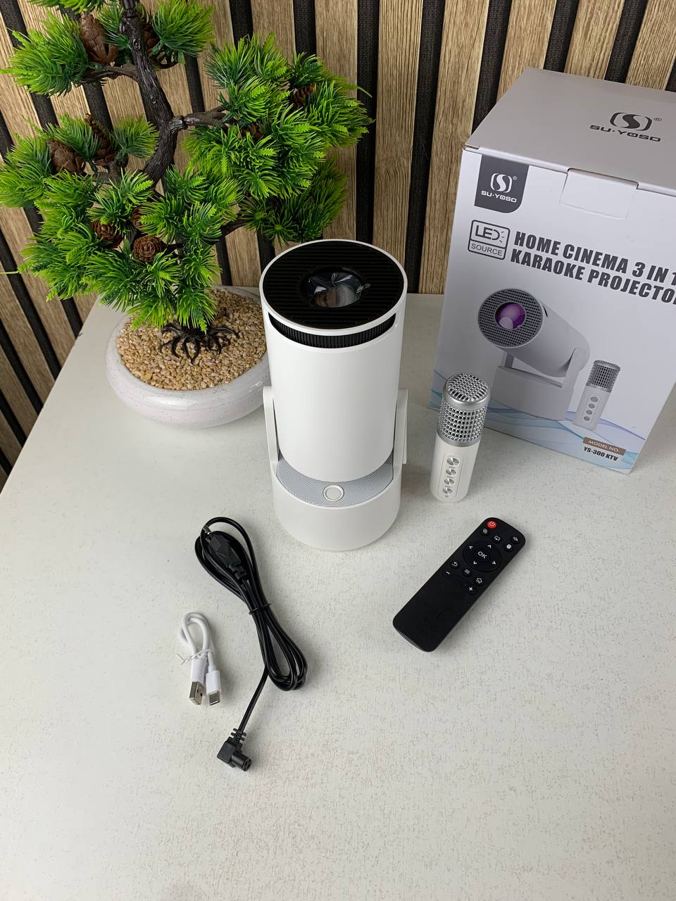 Mini Projector Karaoke Portable Support 4K 1080P YS-300 KTV – جهاز مديا ذكي للعرض على الحائط مع كاريوكي - تنزوت