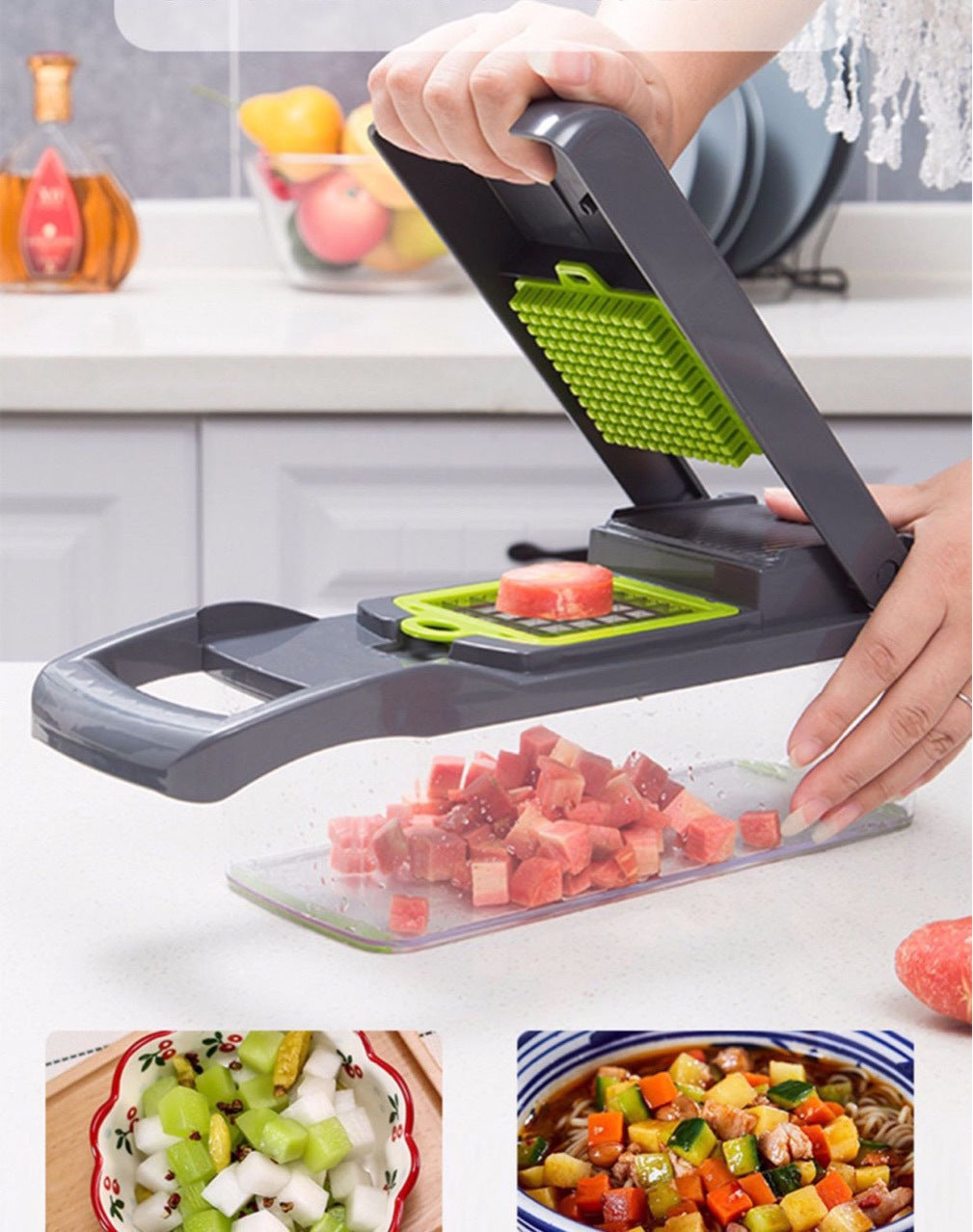 Hachoir à légumes multifonctionnel 14in1 , trancheur, mandoline, hachoir à oignons pour oignon, pomme de terre, tomate, concombre, carotte