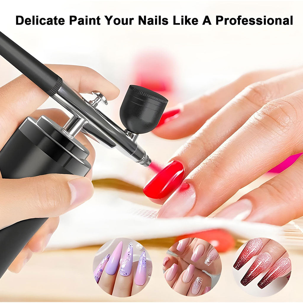 Kit aérographe avec compresseur intégré rechargeable pour nail arts et décoration – جهاز رسم وتزيين