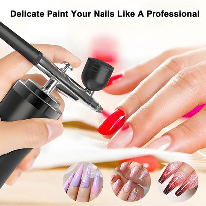Kit aérographe avec compresseur intégré rechargeable pour nail arts et décoration – جهاز رسم وتزيين