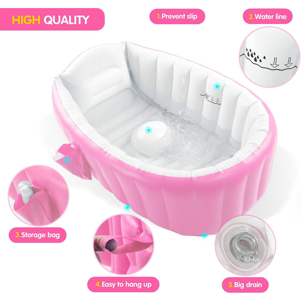 Baignoire gonflable pour bébé antidérapante avec poche latéral – حوض الاستحمام قابل للنفخ للأطفال
