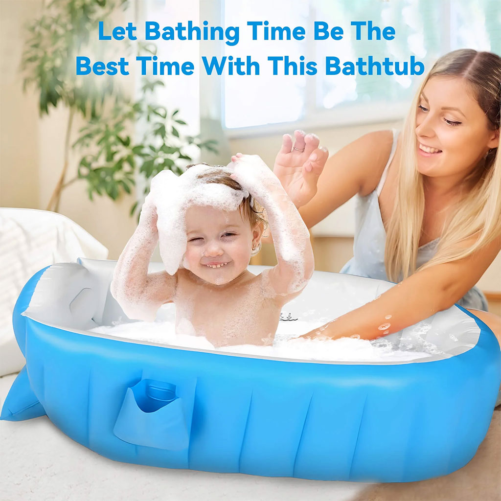 Baignoire gonflable pour bébé antidérapante avec poche latéral – حوض الاستحمام قابل للنفخ للأطفال