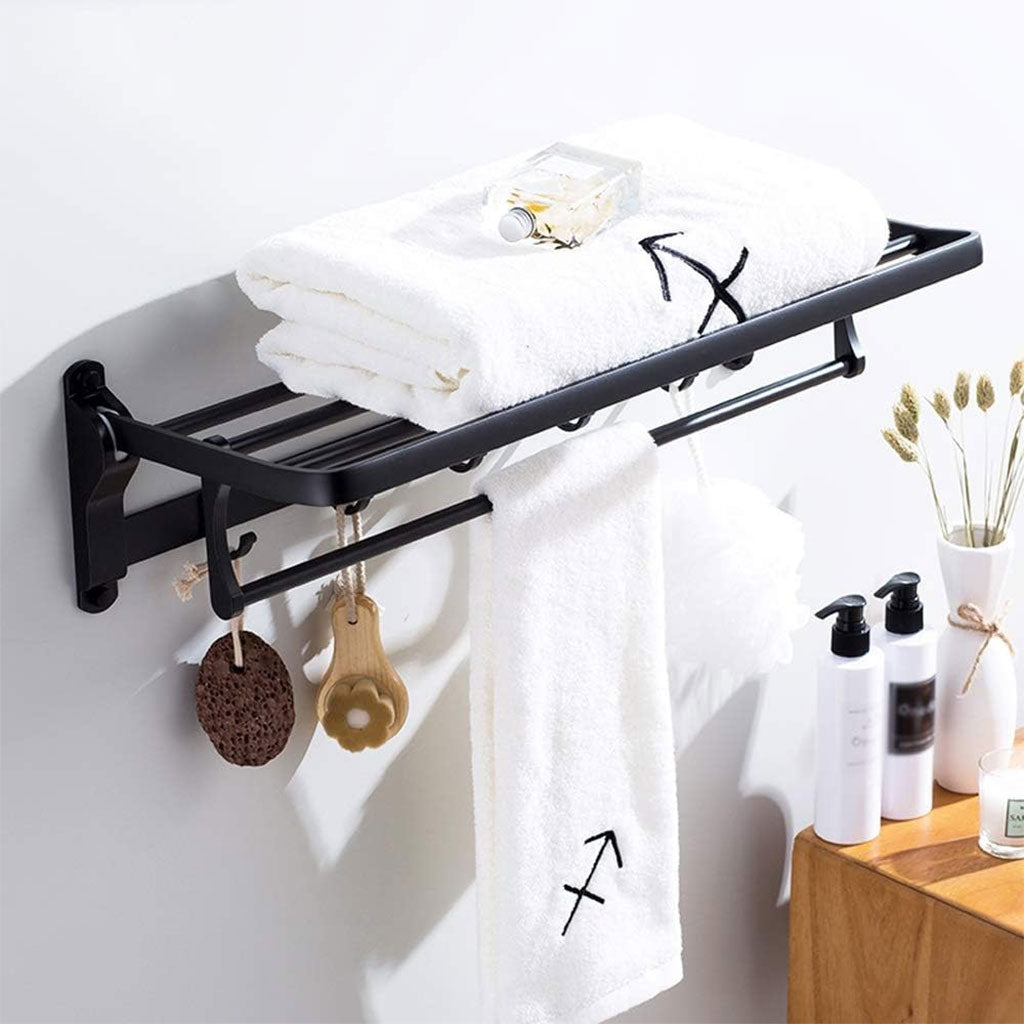 Porte-serviette mural pliable en aluminium Noir V2 – حامل مناشف عصري للحمام