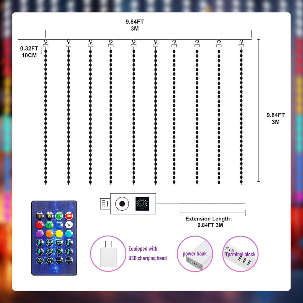 Rideau lumineux RBG avec télécommande et contrôle par application
