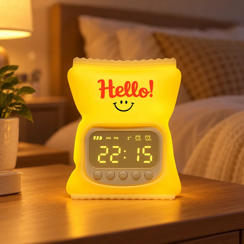 Réveil Numérique LED avec Veilleuse en Silicone « Hello » – ساعة منبّه رقمية مع إضاءة ليلية من السيليكون بتصميم «Hello»