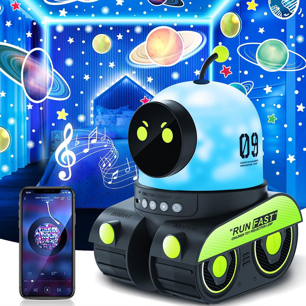 Projecteur d’étoiles rotatif pour enfants 12 films + musique Bluetooth – جهاز عرض النجوم مع مكبر صوت تنزوت