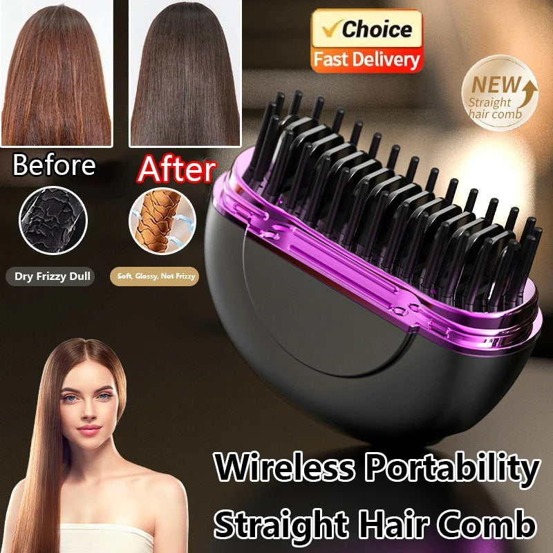 Mini Brosse à lisser électrique sans fil avec 3 réglages de chaleur – مشط حراري حجم صغير ومحمول