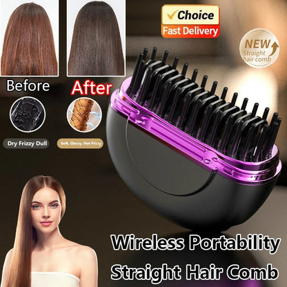 Mini Brosse à lisser électrique sans fil avec 3 réglages de chaleur – مشط حراري حجم صغير ومحمول