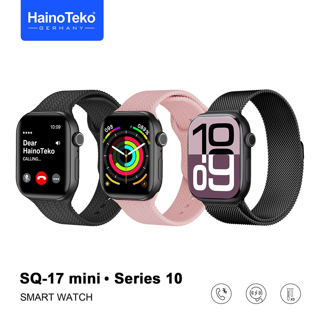 HainoTeko SQ-17 Mini Smart Watch Series 10 AMOLED avec 3 Bracelets – ساعة ذكية أصلية للنساء
