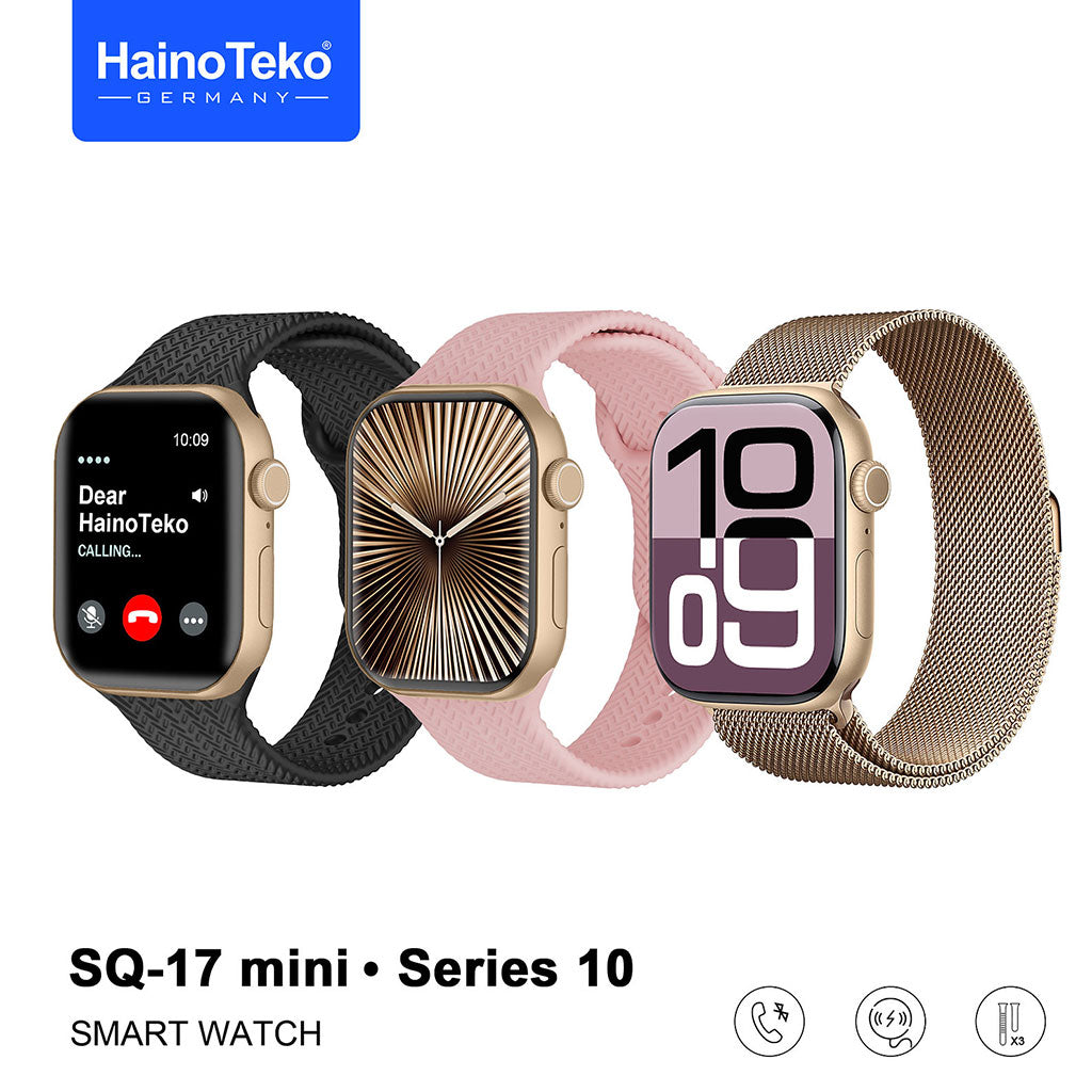 HainoTeko SQ-17 Mini Smart Watch Series 10 AMOLED avec 3 Bracelets – ساعة ذكية أصلية للنساء