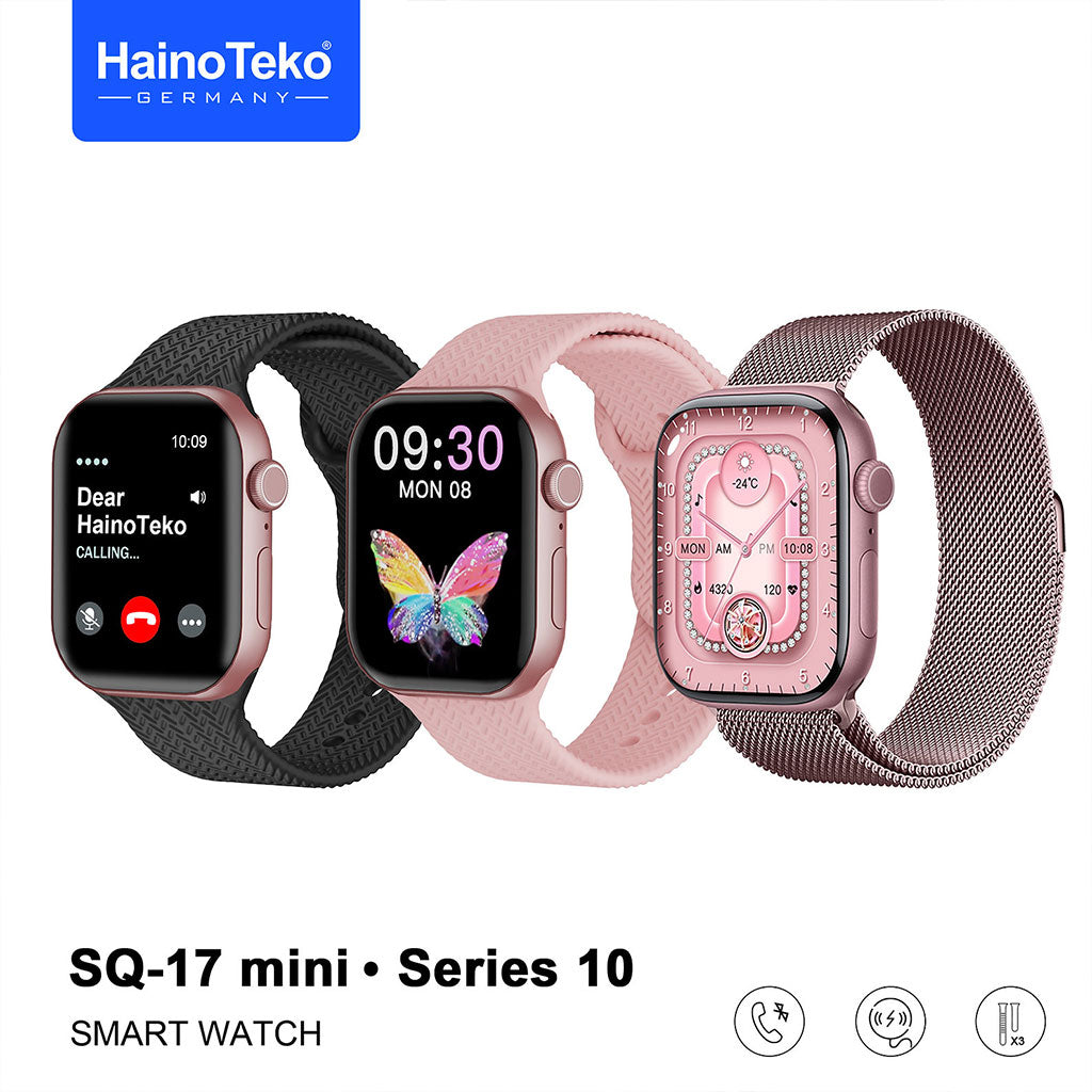 HainoTeko SQ-17 Mini Smart Watch Series 10 AMOLED avec 3 Bracelets – ساعة ذكية أصلية للنساء