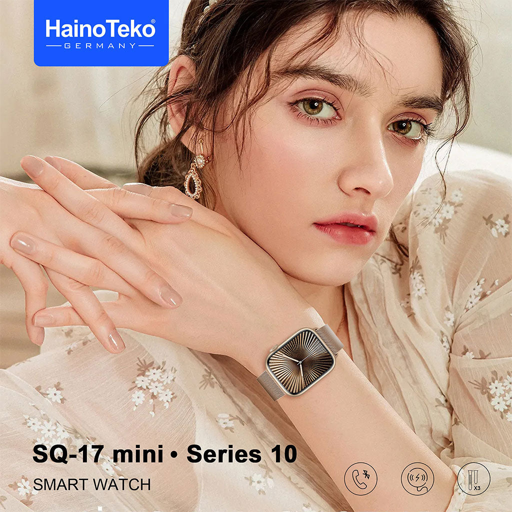 HainoTeko SQ-17 Mini Smart Watch Series 10 AMOLED avec 3 Bracelets – ساعة ذكية أصلية للنساء