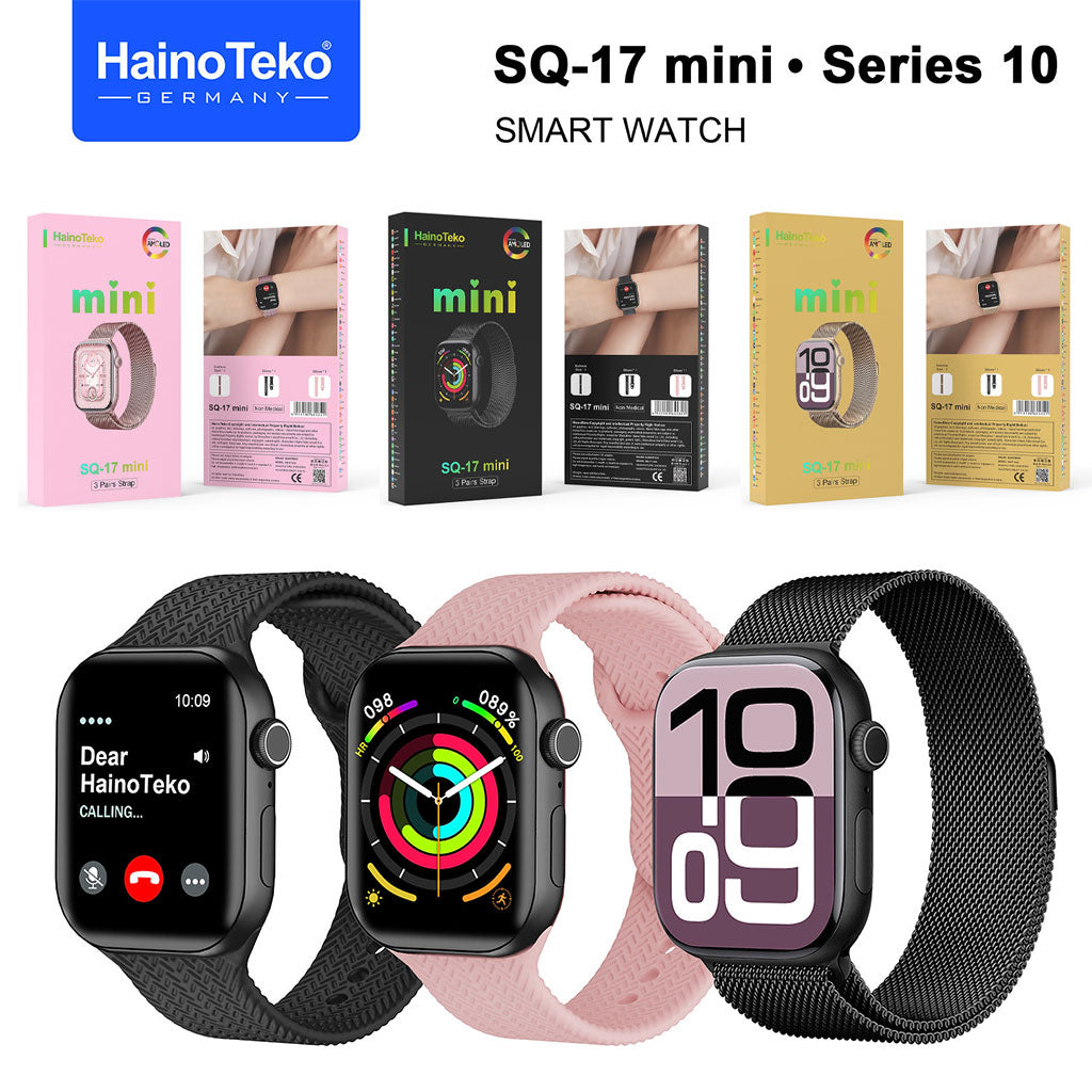 HainoTeko SQ-17 Mini Smart Watch Series 10 AMOLED avec 3 Bracelets – ساعة ذكية أصلية للنساء