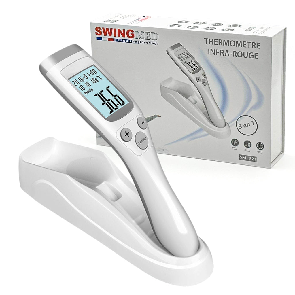 SWINGMED Thermomètre Infrarouge Frontal avec Support 3en1 – مقياس حراري مع حامل تنزوت