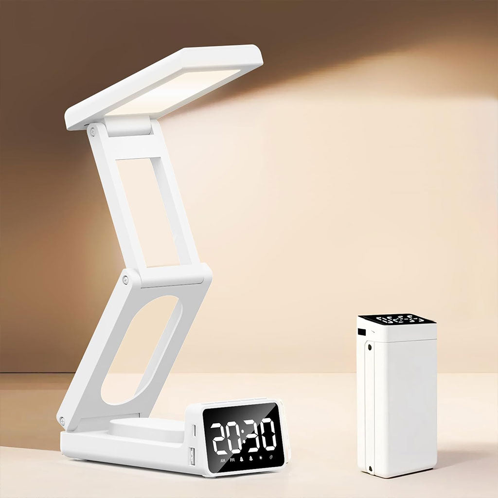 Lampe de bureau rechargeable sans fil avec réveil LED et power bank 10 000 mAh – مصباح مكتب ومصباح مع شاحن متنقل