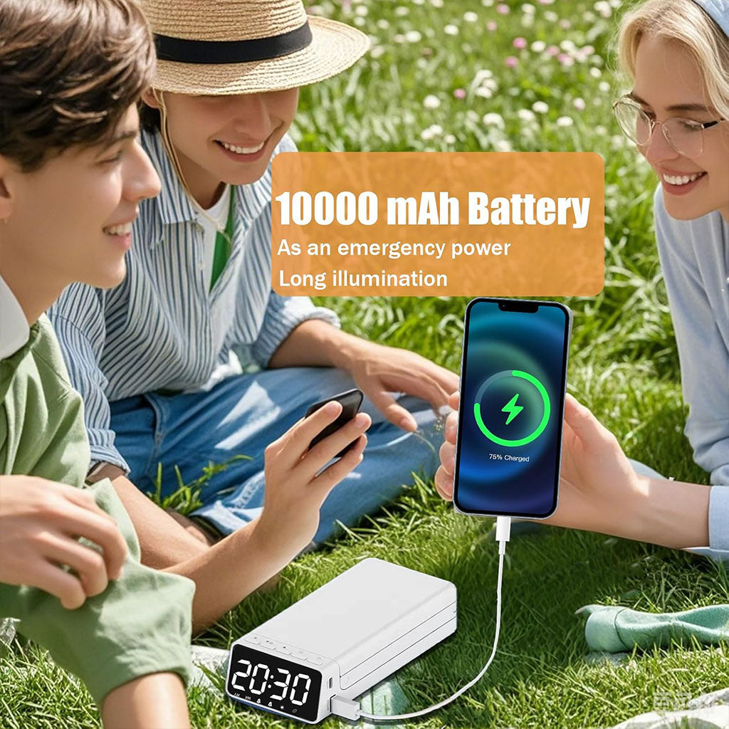 Lampe de bureau rechargeable sans fil avec réveil LED et power bank 10 000 mAh – مصباح مكتب ومصباح مع شاحن متنقل