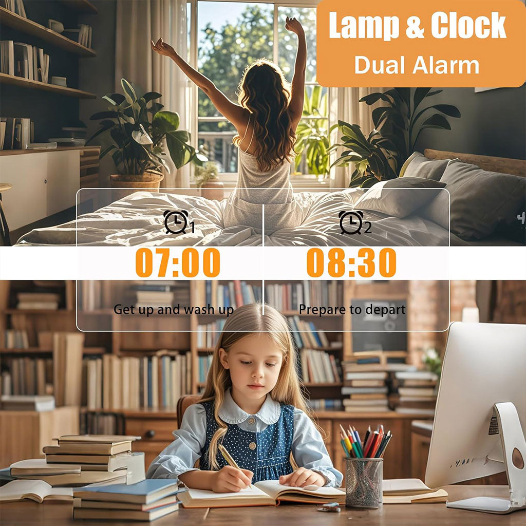 Lampe de bureau rechargeable sans fil avec réveil LED et power bank 10 000 mAh – مصباح مكتب ومصباح مع شاحن متنقل