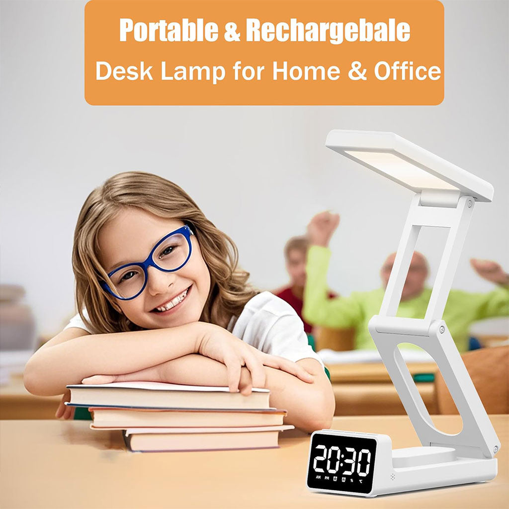 Lampe de bureau rechargeable sans fil avec réveil LED et power bank 10 000 mAh – مصباح مكتب ومصباح مع شاحن متنقل