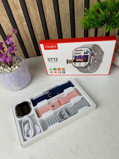 Smart Watch ST12 Compatible avec Carte Sim 5G Stockage 64GB Ai Fonction – ساعة ذكية مع 3 أساور