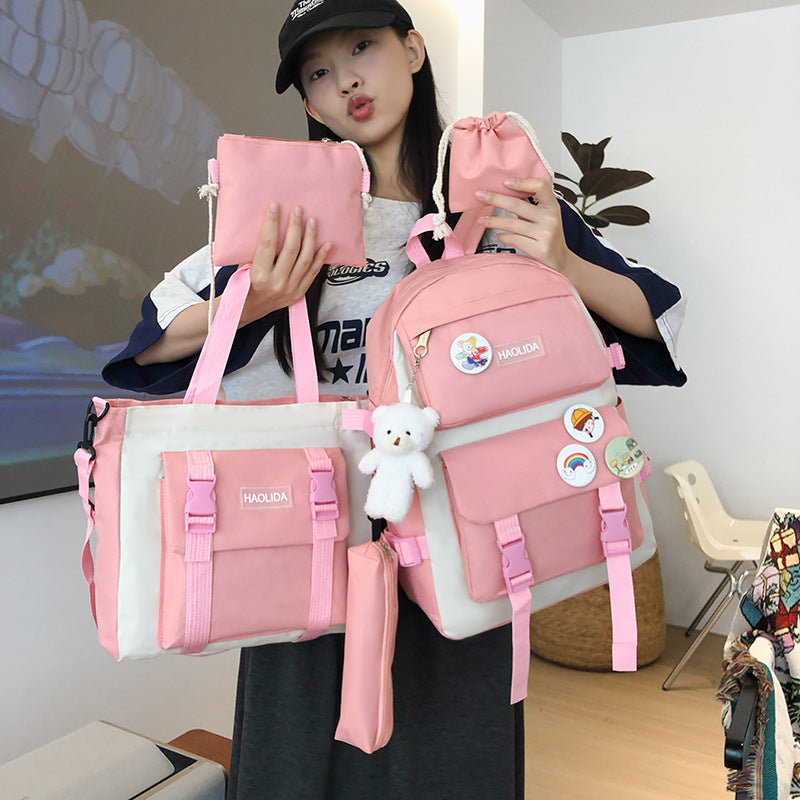 Ensemble de sacs d’école Kawai pour adolescents 4Pcs HAOLIDA V2 Rose – محفظة 4 قطع كاواي وردي