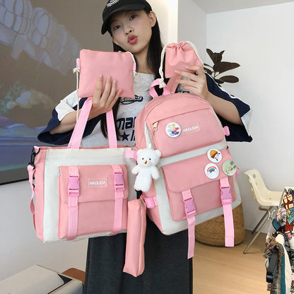 Ensemble de sacs d’école Kawai pour adolescents 4Pcs HAOLIDA V2 Rose – محفظة 4 قطع كاواي وردي