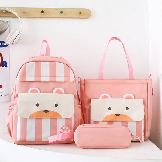 Ensemble de sacs d’école Kawai pour adolescents 3Pcs Ours Rose – محفظة 3 قطع كاواي وردي تنزوت
