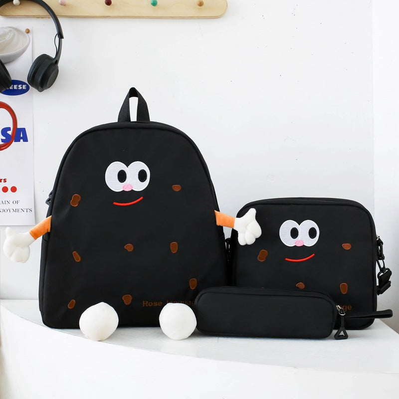 Ensemble de sacs d’école Kawai pour adolescents 3Pcs Language Noir – محفظة 3 قطع كاواي أسود تنزوت